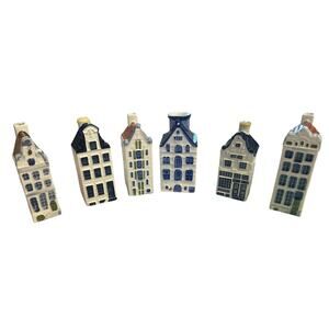 6 Pcs Blue Delft KLM BOLS Amsterdam Ceramic Handpainted House Set